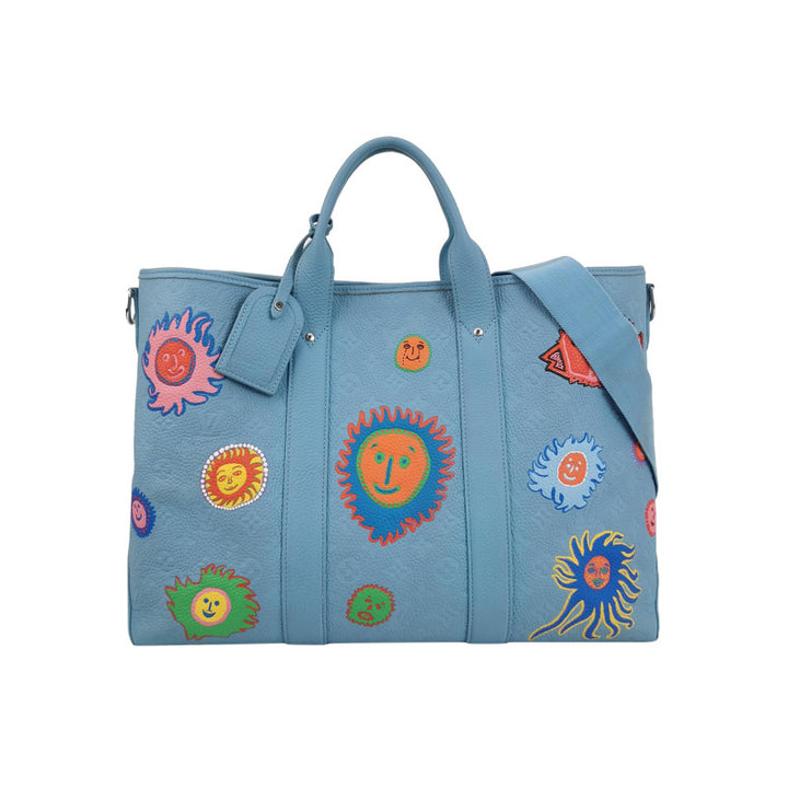 Louis Vuitton x Yayoi Kusama Weekend Tote Blue Taurillon Monogram Leather Silver Hardware