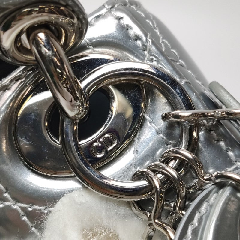 Christian Dior Micro Lady Dior Teddy Bear Metallic Patent Cannage Satchel Silver Hardware