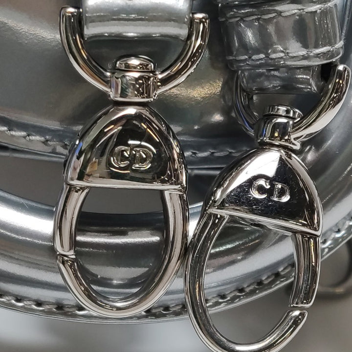 Christian Dior Micro Lady Dior Teddy Bear Metallic Patent Cannage Satchel Silver Hardware