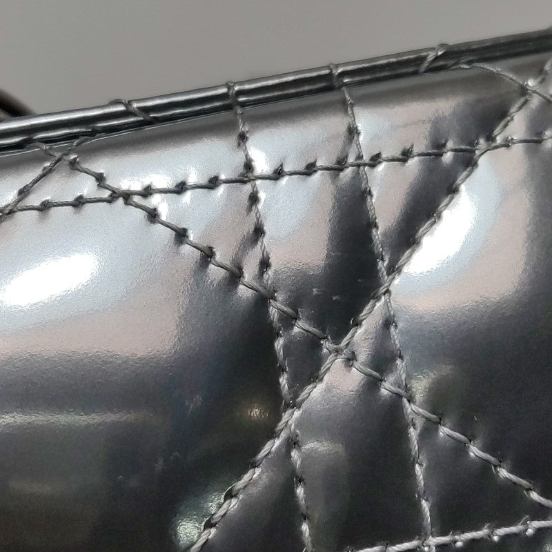 Christian Dior Micro Lady Dior Teddy Bear Metallic Patent Cannage Satchel Silver Hardware