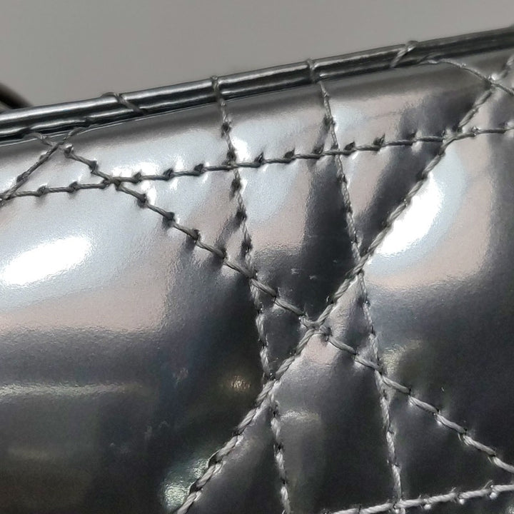 Christian Dior Micro Lady Dior Teddy Bear Metallic Patent Cannage Satchel Silver Hardware