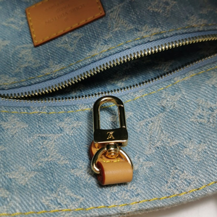 Louis Vuitton Monogram Denim Let Go PM Tote Bag Sky Blue Gold Hardware