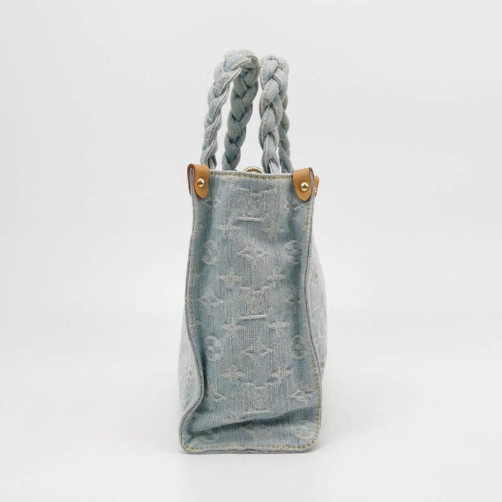 Louis Vuitton Monogram Denim Let Go PM Tote Bag Sky Blue Gold Hardware