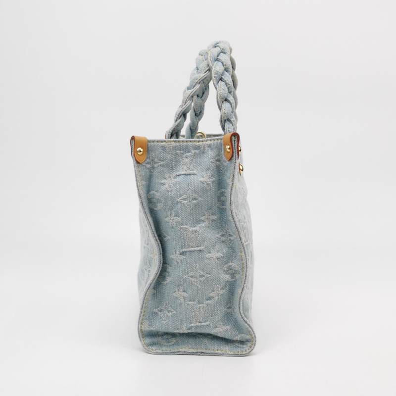 Louis Vuitton Monogram Denim Let Go PM Tote Bag Sky Blue Gold Hardware