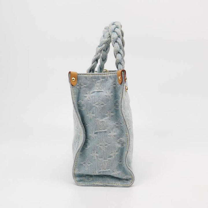 Louis Vuitton Monogram Denim Let Go PM Tote Bag Sky Blue Gold Hardware