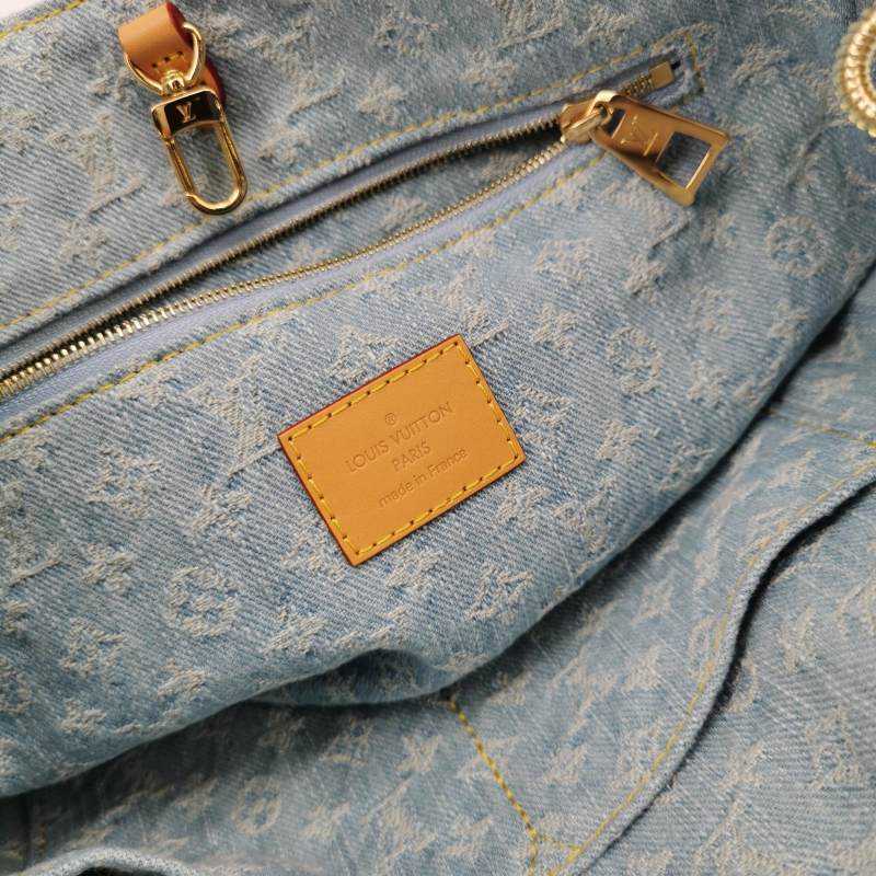 Louis Vuitton Monogram Denim Let Go PM Tote Bag Sky Blue Gold Hardware