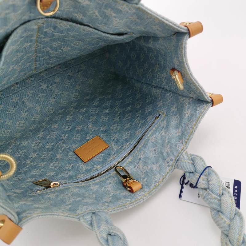 Louis Vuitton Monogram Denim Let Go PM Tote Bag Sky Blue Gold Hardware