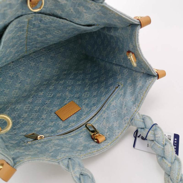 Louis Vuitton Monogram Denim Let Go PM Tote Bag Sky Blue Gold Hardware