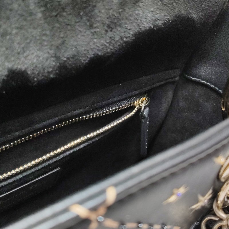 Christian Dior Lady Dior Medium Nature Ballet Star Embroidery Handbag Black Calfskin Gold Hardware