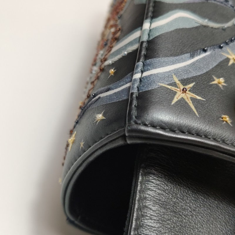 Christian Dior Lady Dior Medium Nature Ballet Star Embroidery Handbag Black Calfskin Gold Hardware