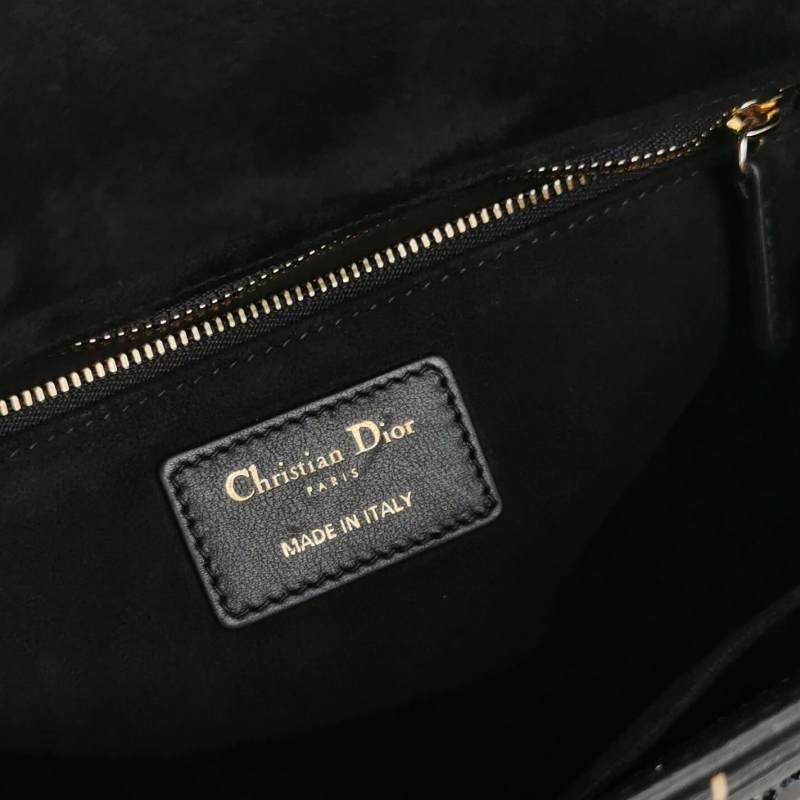 Christian Dior Lady Dior Medium Nature Ballet Star Embroidery Handbag Black Calfskin Gold Hardware