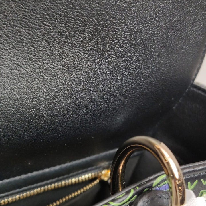 Christian Dior Medium Lady Dior Elephant Embellished Beaded Black Leather Handbag Gold Hardware