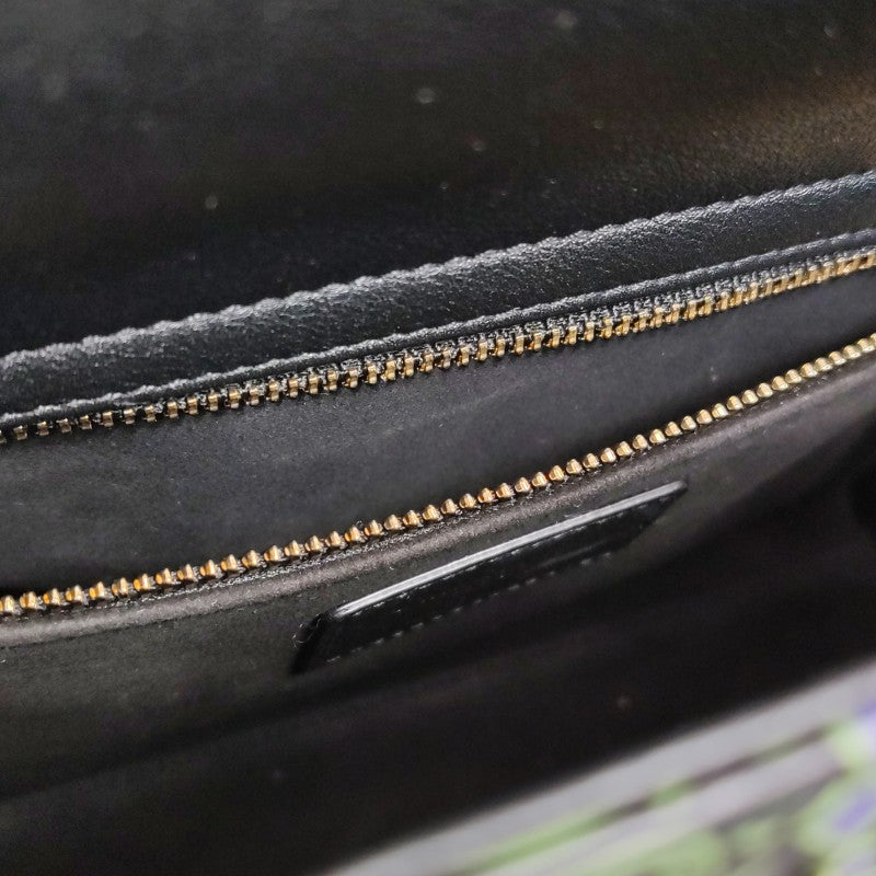 Christian Dior Medium Lady Dior Elephant Embellished Beaded Black Leather Handbag Gold Hardware