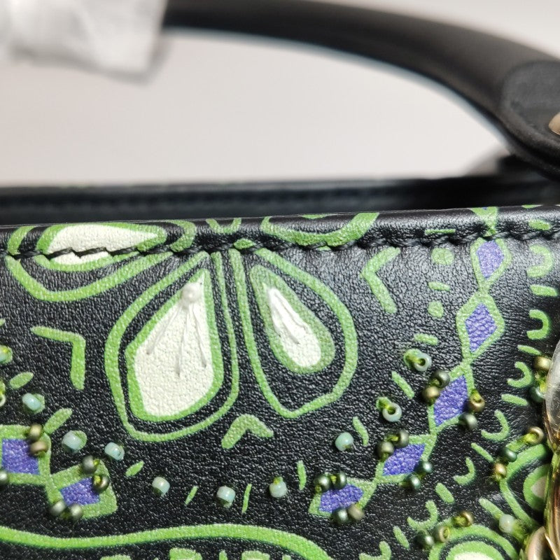 Christian Dior Medium Lady Dior Elephant Embellished Beaded Black Leather Handbag Gold Hardware