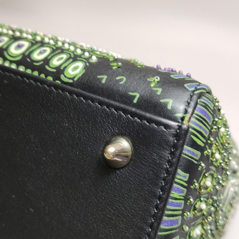 Christian Dior Medium Lady Dior Elephant Embellished Beaded Black Leather Handbag Gold Hardware