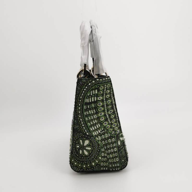 Christian Dior Medium Lady Dior Elephant Embellished Beaded Black Leather Handbag Gold Hardware