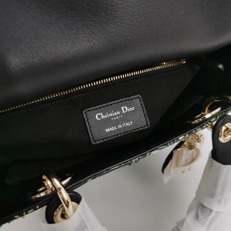 Christian Dior Medium Lady Dior Elephant Embellished Beaded Black Leather Handbag Gold Hardware