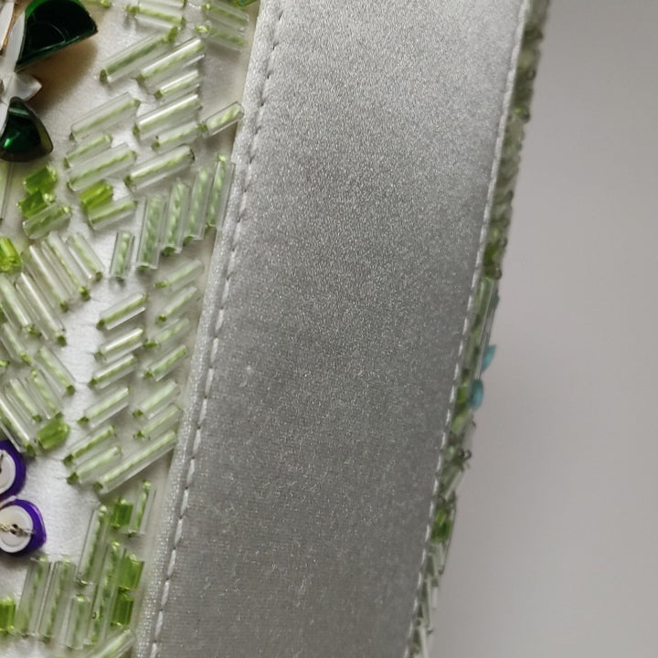 Christian Dior Floral-Sequined Mini Lady Dior Bag Off-White Satin Leather Silver Hardware