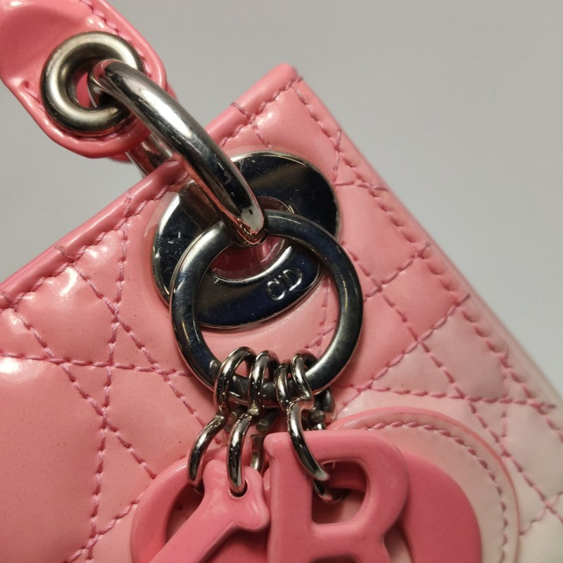 Dior Micro Lady Dior Bag Pink and Cream Ombre Patent Cannage Silver Hardware
