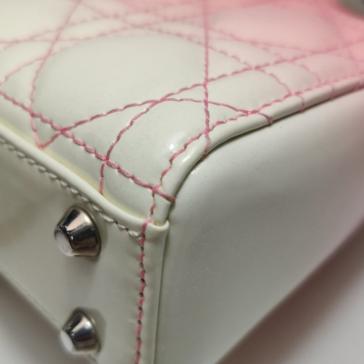 Dior Micro Lady Dior Bag Pink and Cream Ombre Patent Cannage Silver Hardware