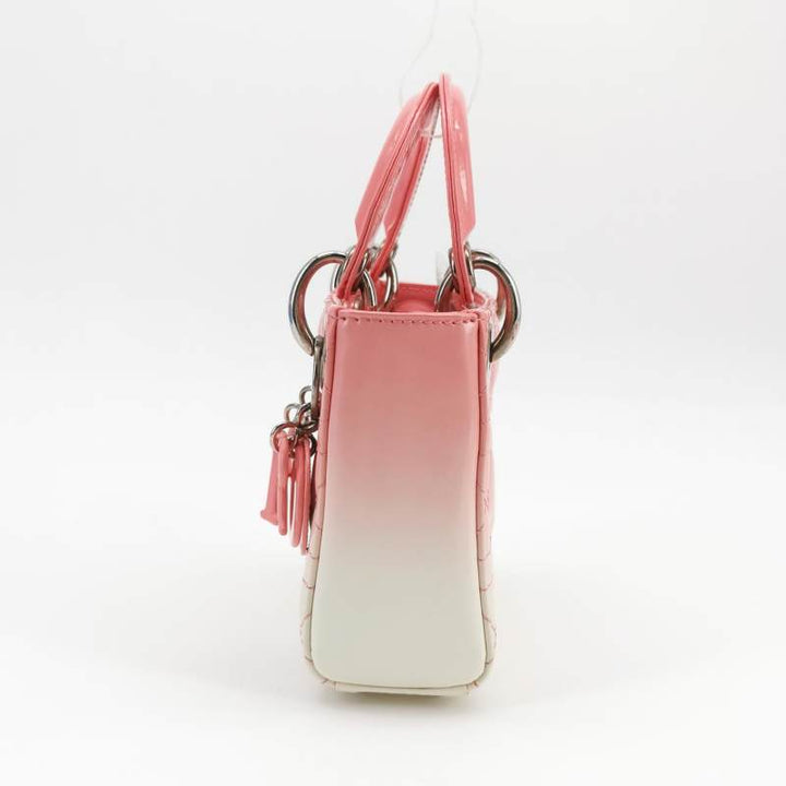 Dior Micro Lady Dior Bag Pink and Cream Ombre Patent Cannage Silver Hardware