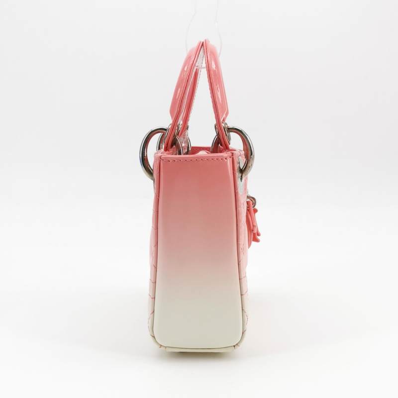 Dior Micro Lady Dior Bag Pink and Cream Ombre Patent Cannage Silver Hardware
