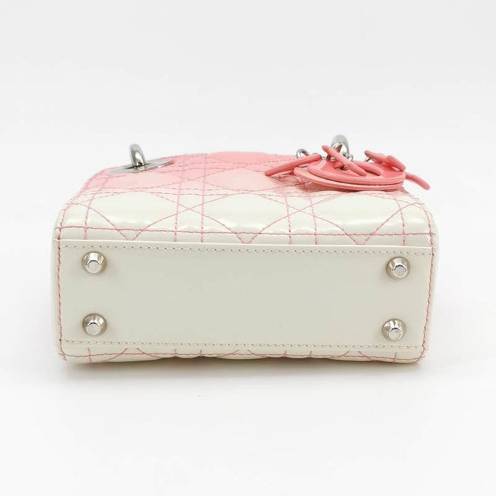 Dior Micro Lady Dior Bag Pink and Cream Ombre Patent Cannage Silver Hardware
