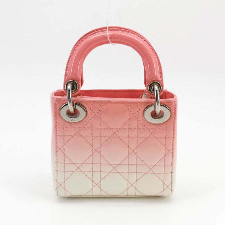 Dior Micro Lady Dior Bag Pink and Cream Ombre Patent Cannage Silver Hardware