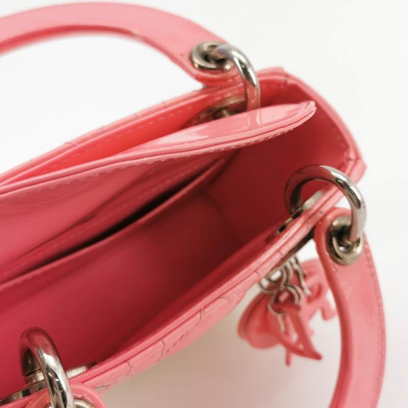 Dior Micro Lady Dior Bag Pink and Cream Ombre Patent Cannage Silver Hardware