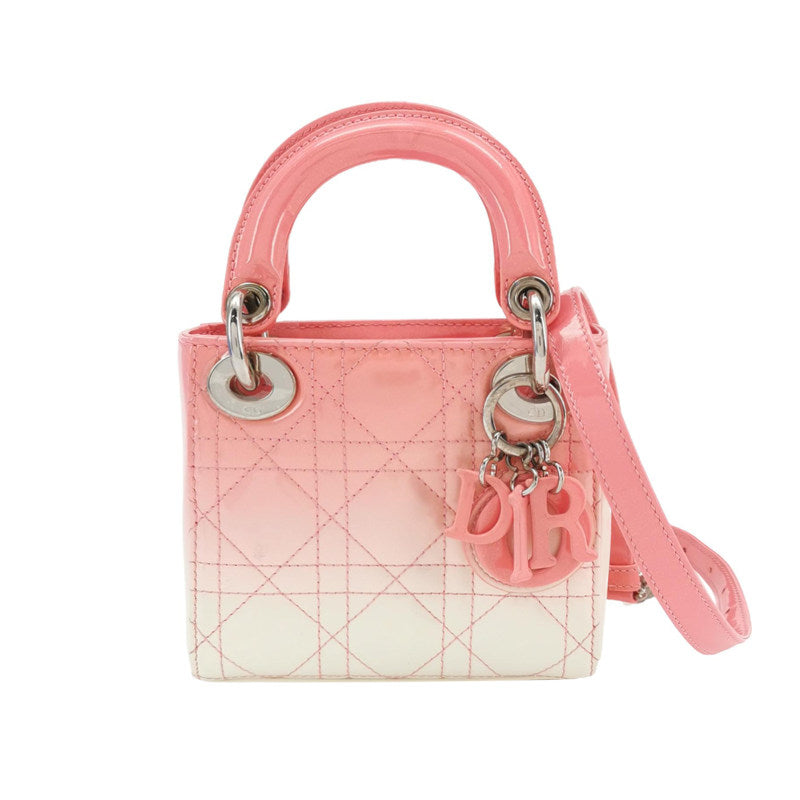 Dior Micro Lady Dior Bag Pink and Cream Ombre Patent Cannage Silver Hardware
