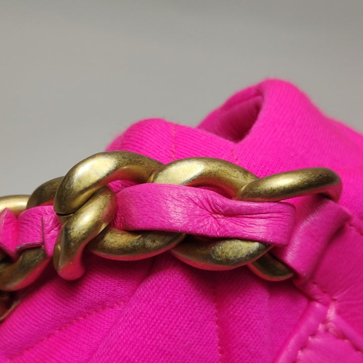 Chanel 19 Line Waist Belt Bag Pink Quilted Jersey Gold Hardware