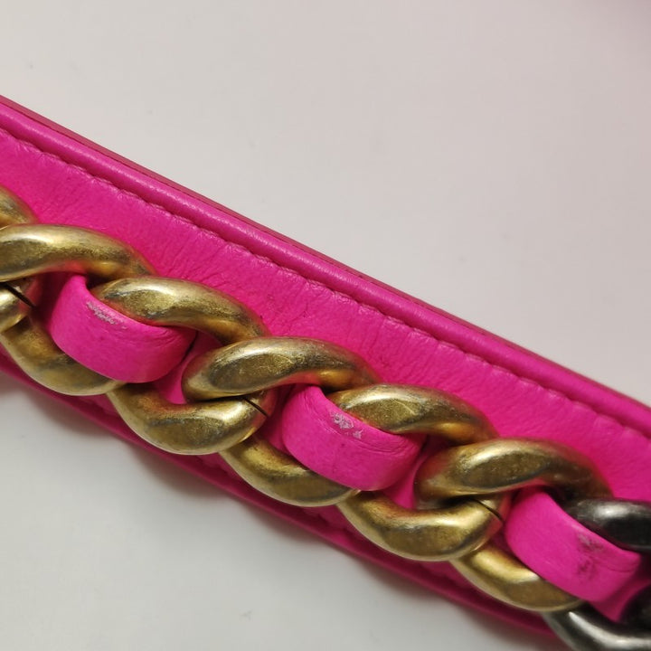 Chanel 19 Line Waist Belt Bag Pink Quilted Jersey Gold Hardware