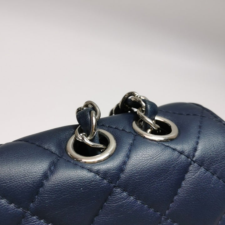 Chanel Classic Maxi Jumbo Flap Bag Navy Blue Lambskin Leather Silver Hardware