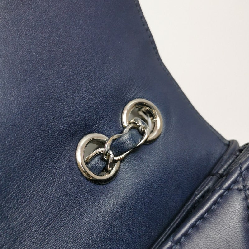 Chanel Classic Maxi Jumbo Flap Bag Navy Blue Lambskin Leather Silver Hardware