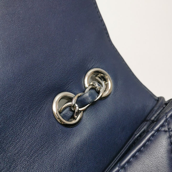 Chanel Classic Maxi Jumbo Flap Bag Navy Blue Lambskin Leather Silver Hardware