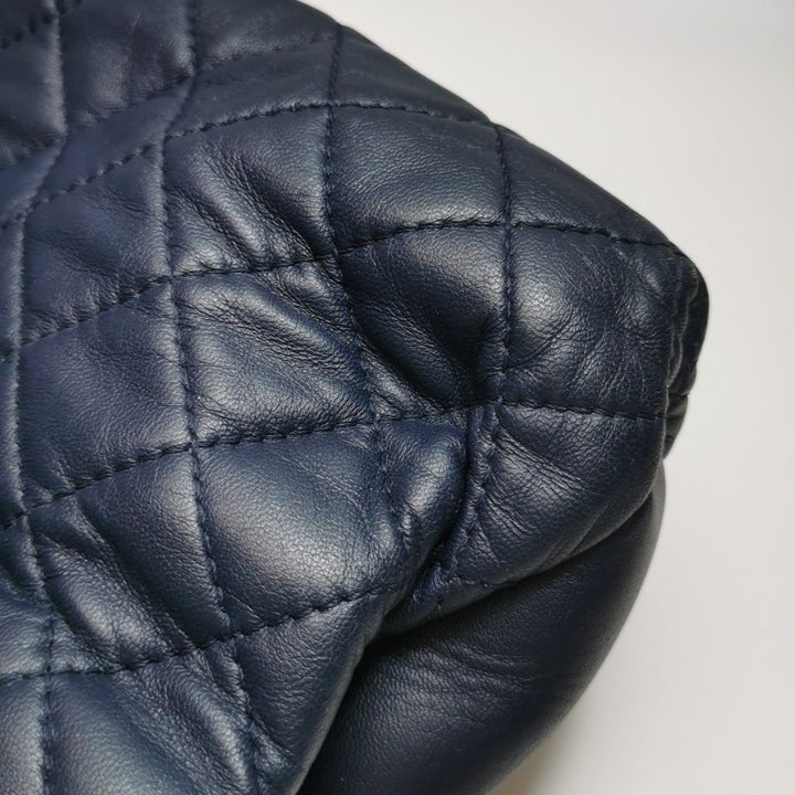Chanel Classic Maxi Jumbo Flap Bag Navy Blue Lambskin Leather Silver Hardware