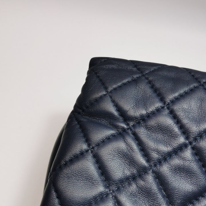 Chanel Classic Maxi Jumbo Flap Bag Navy Blue Lambskin Leather Silver Hardware