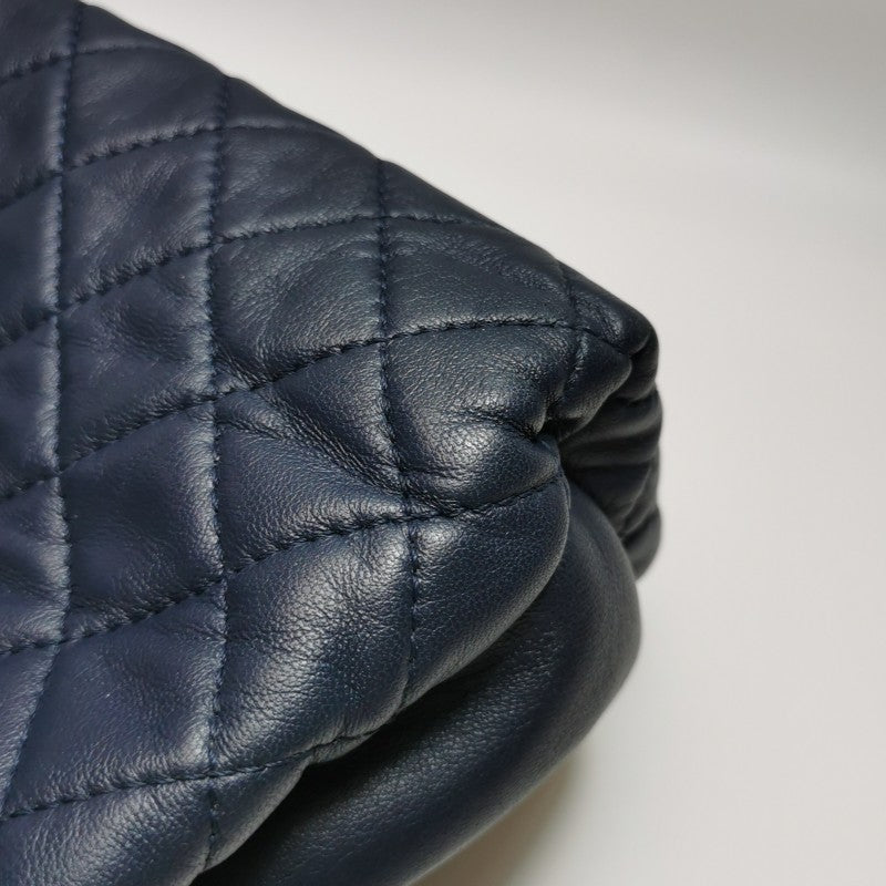 Chanel Classic Maxi Jumbo Flap Bag Navy Blue Lambskin Leather Silver Hardware