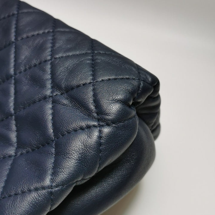 Chanel Classic Maxi Jumbo Flap Bag Navy Blue Lambskin Leather Silver Hardware