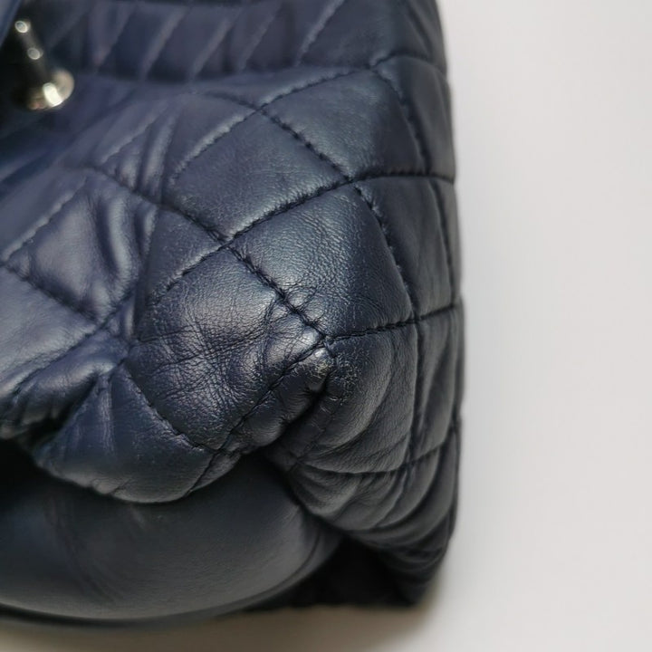 Chanel Classic Maxi Jumbo Flap Bag Navy Blue Lambskin Leather Silver Hardware