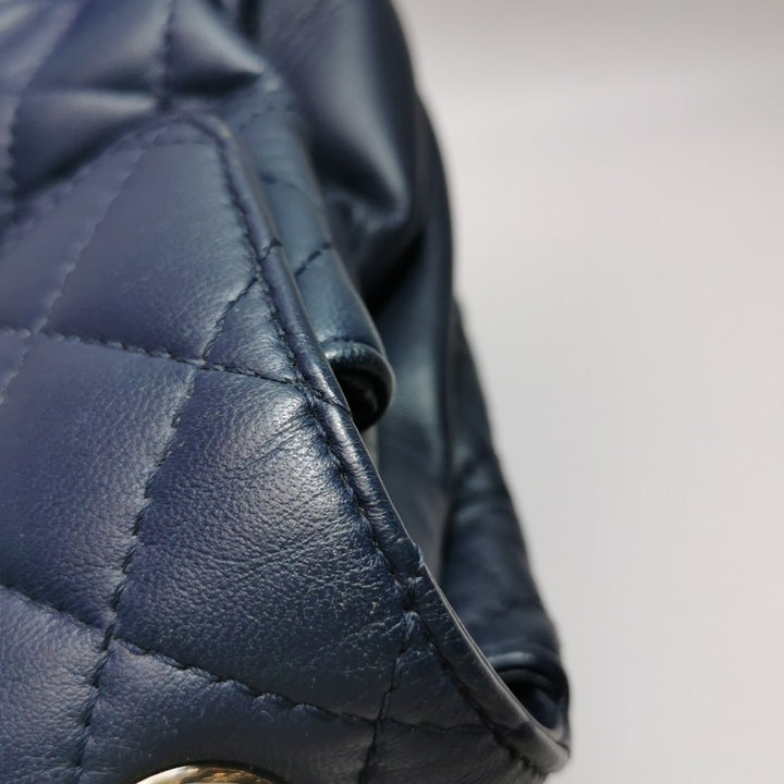 Chanel Classic Maxi Jumbo Flap Bag Navy Blue Lambskin Leather Silver Hardware