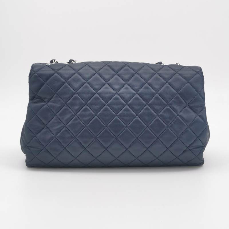 Chanel Classic Maxi Jumbo Flap Bag Navy Blue Lambskin Leather Silver Hardware