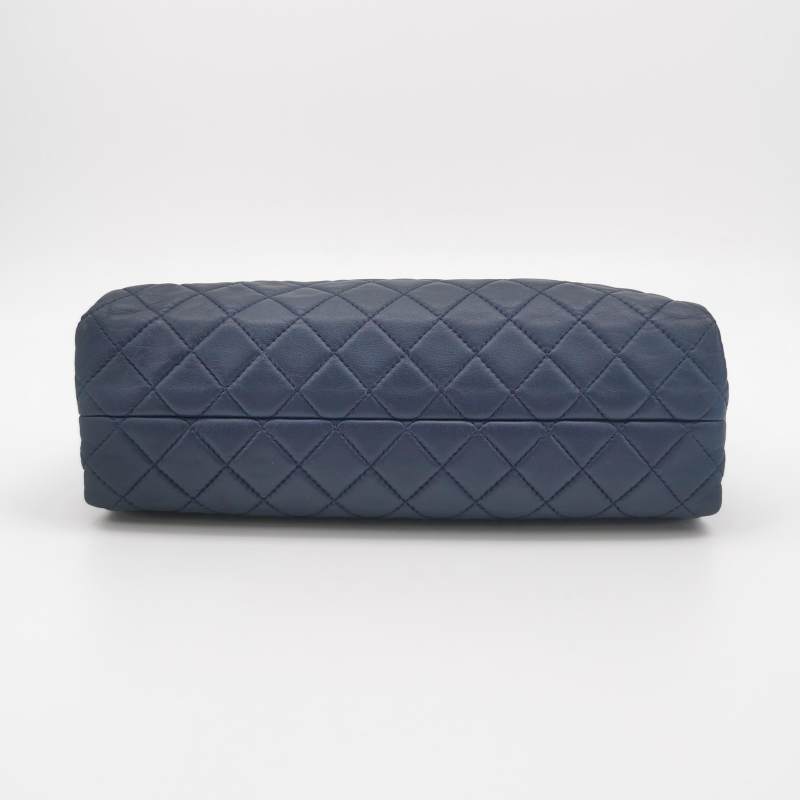 Chanel Classic Maxi Jumbo Flap Bag Navy Blue Lambskin Leather Silver Hardware
