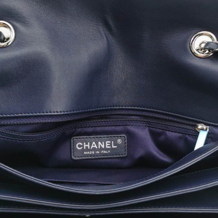 Chanel Classic Maxi Jumbo Flap Bag Navy Blue Lambskin Leather Silver Hardware
