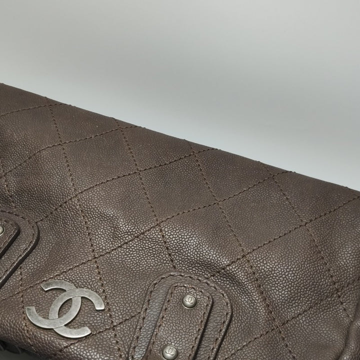 Chanel Vintage Wild Stitch Coco Mark Caviar Leather Mini Boston Bag Beige Silver Hardware