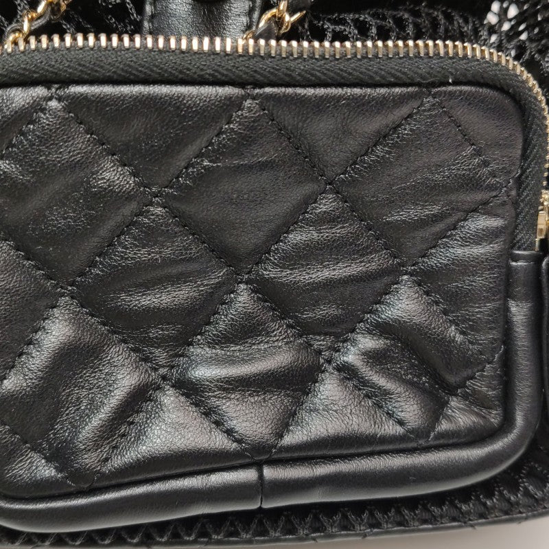 Chanel Small Shiny Lambskin Mesh Quilted Cargo Duma Backpack Black Gold Hardware