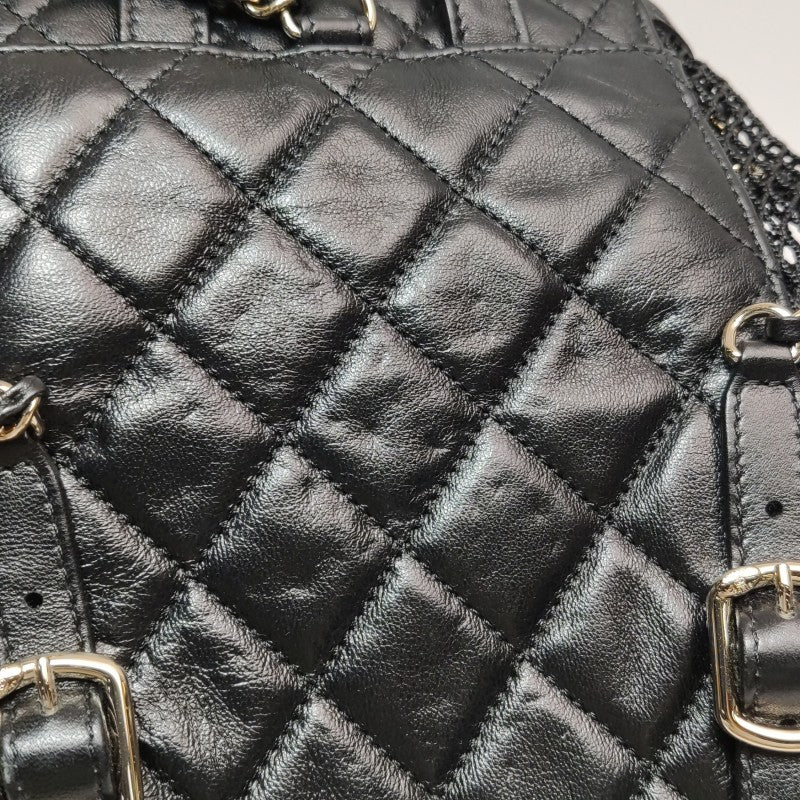Chanel Small Shiny Lambskin Mesh Quilted Cargo Duma Backpack Black Gold Hardware