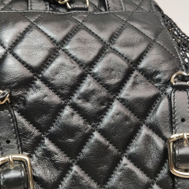 Chanel Small Shiny Lambskin Mesh Quilted Cargo Duma Backpack Black Gold Hardware