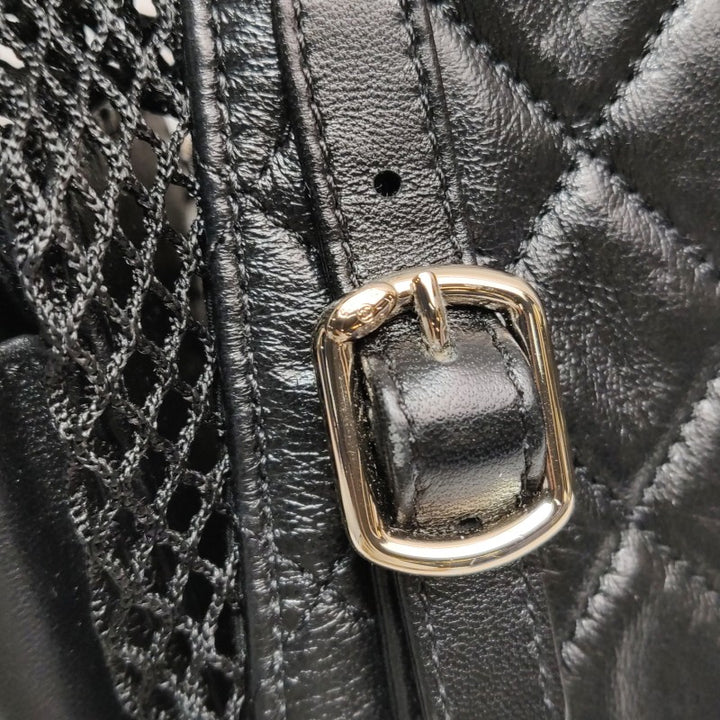 Chanel Small Shiny Lambskin Mesh Quilted Cargo Duma Backpack Black Gold Hardware