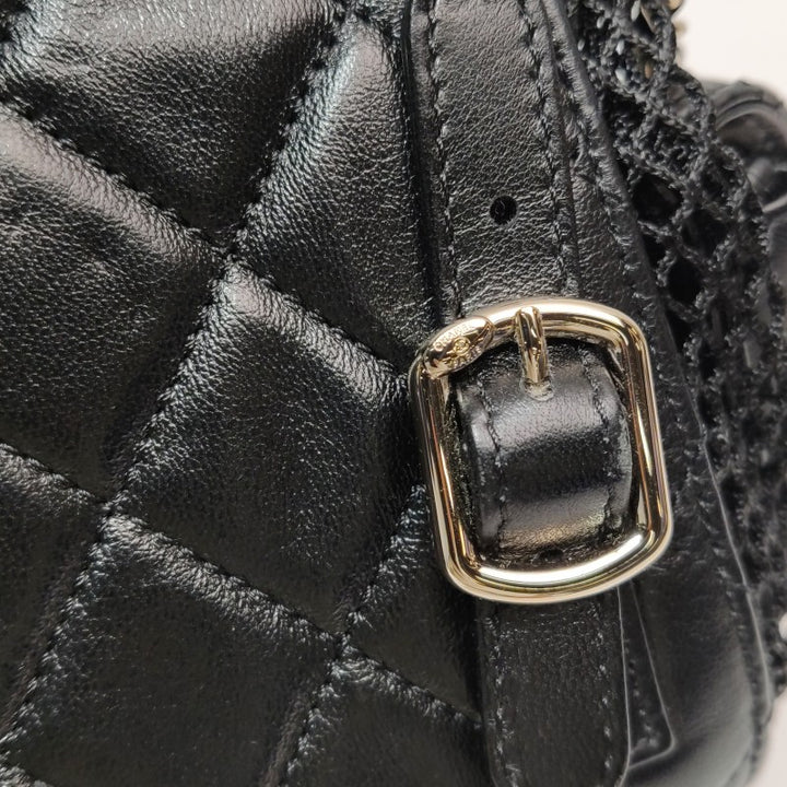 Chanel Small Shiny Lambskin Mesh Quilted Cargo Duma Backpack Black Gold Hardware